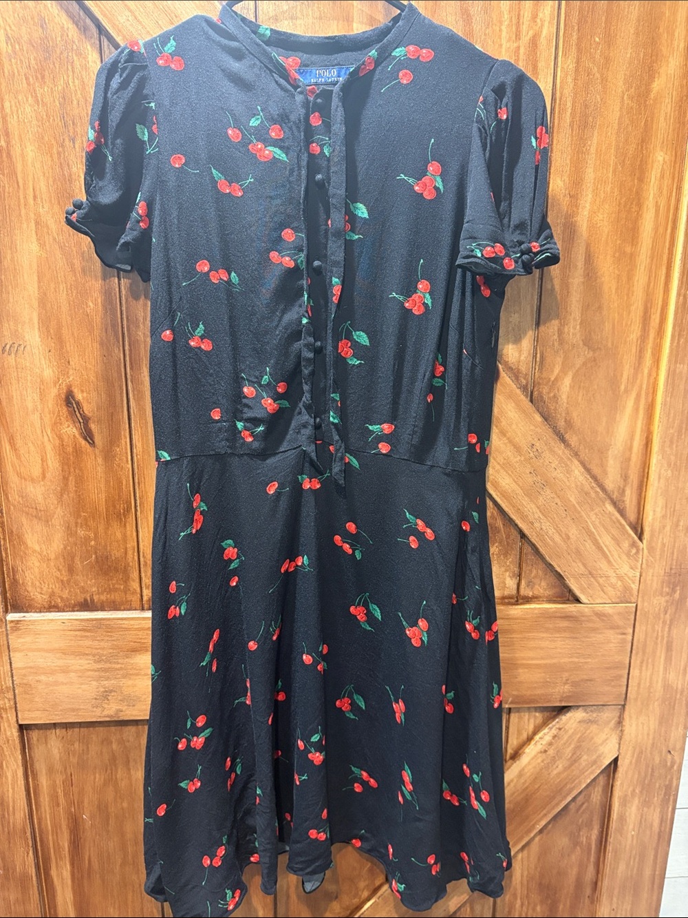 Ralph Lauren Black Midi Dress with Red Cherry Print